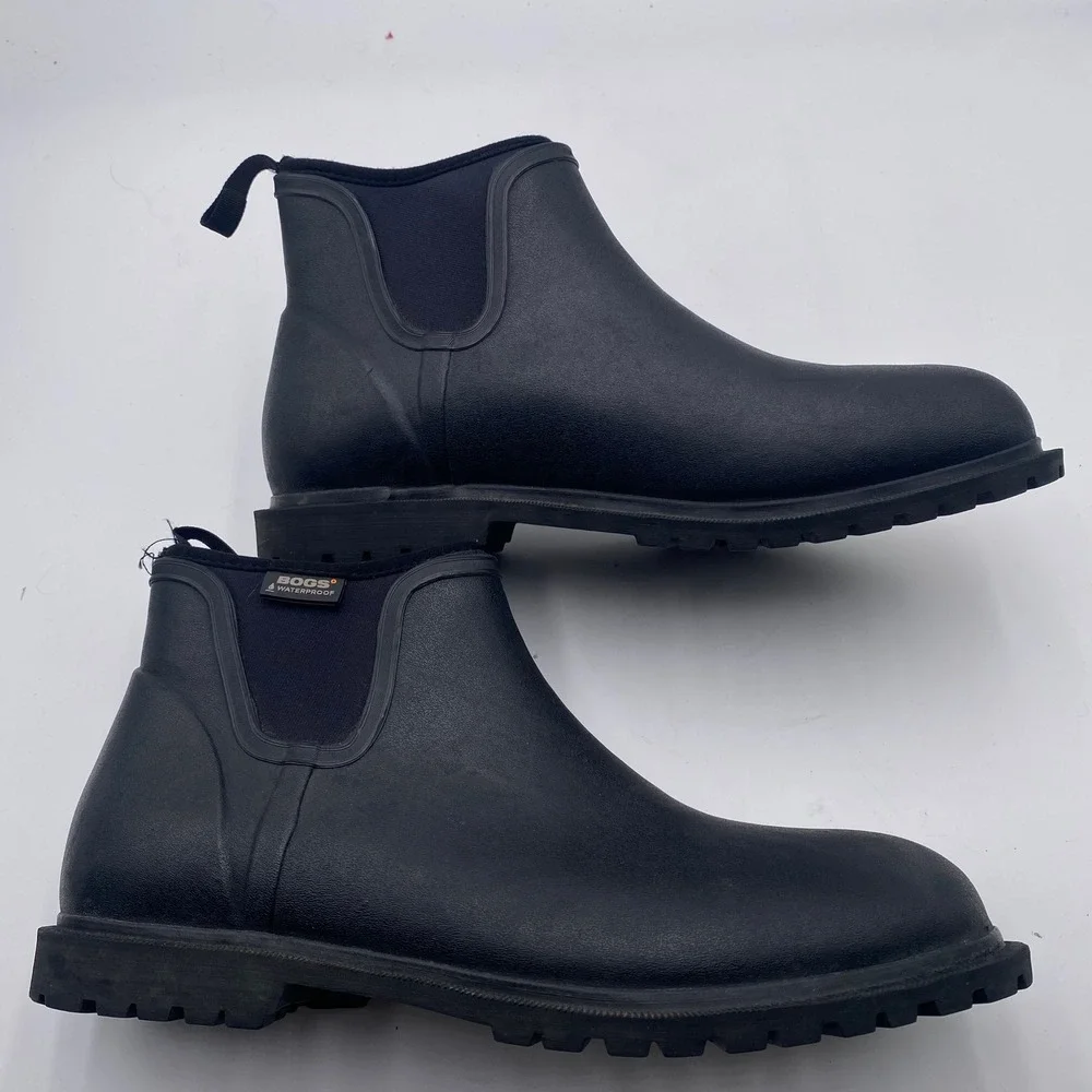 Bogs Carson Waterproof Chelsea Rain Boots Mens 10 Black Rubber 71395-001 Ankle